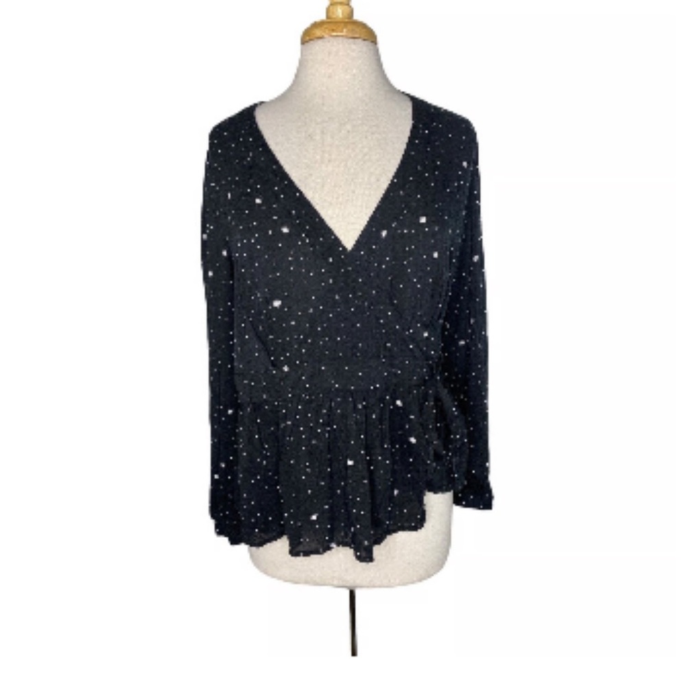 GAP Blue Sequin Peplum Wrap Blouse